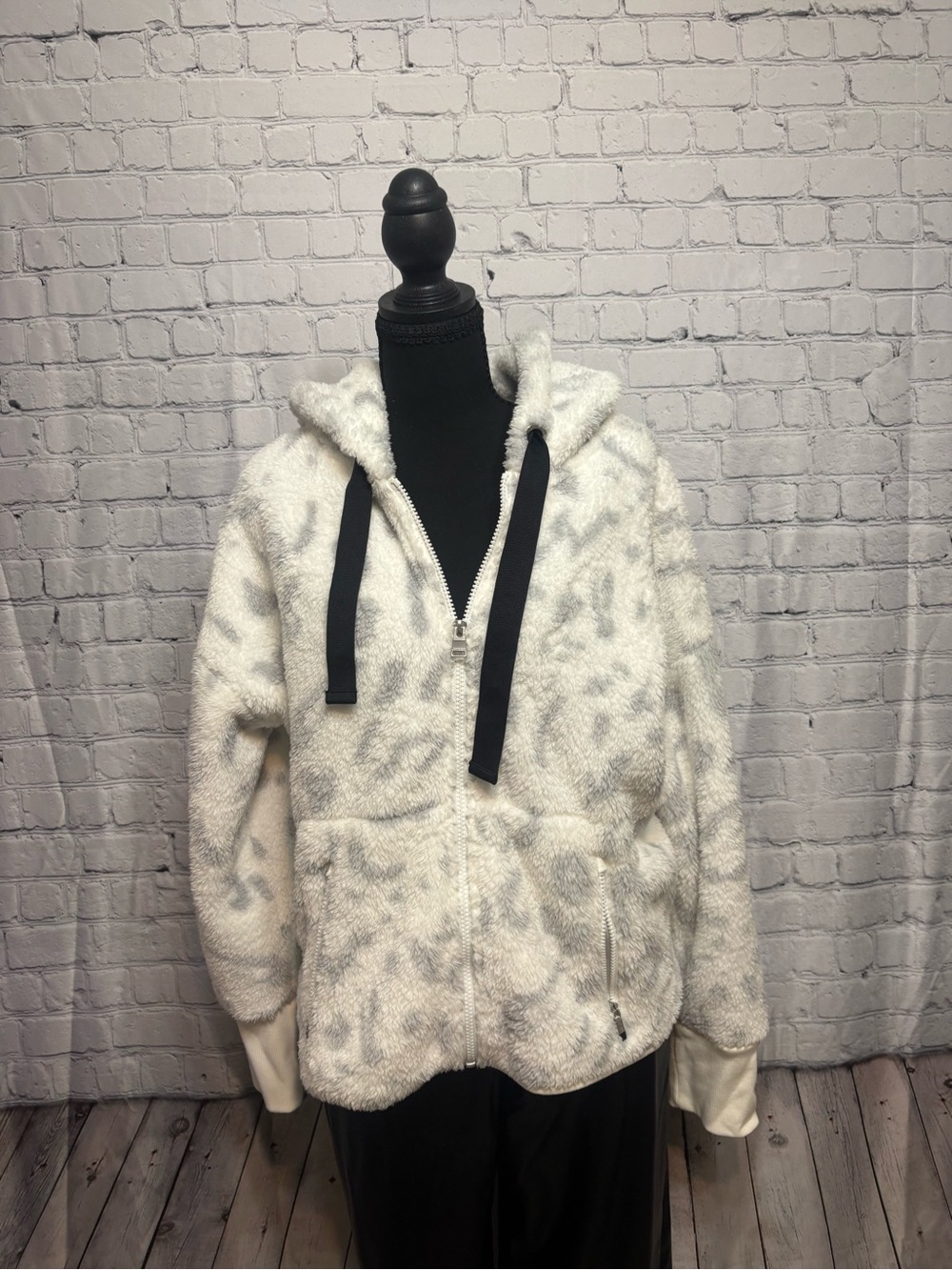 Calvin Klein Performance White & Light Gray Sherpa Zip Hoodie